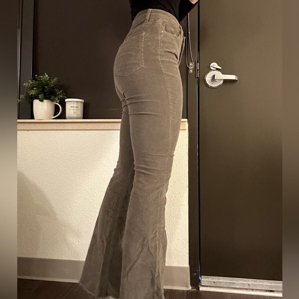 Green corduroy flare pants